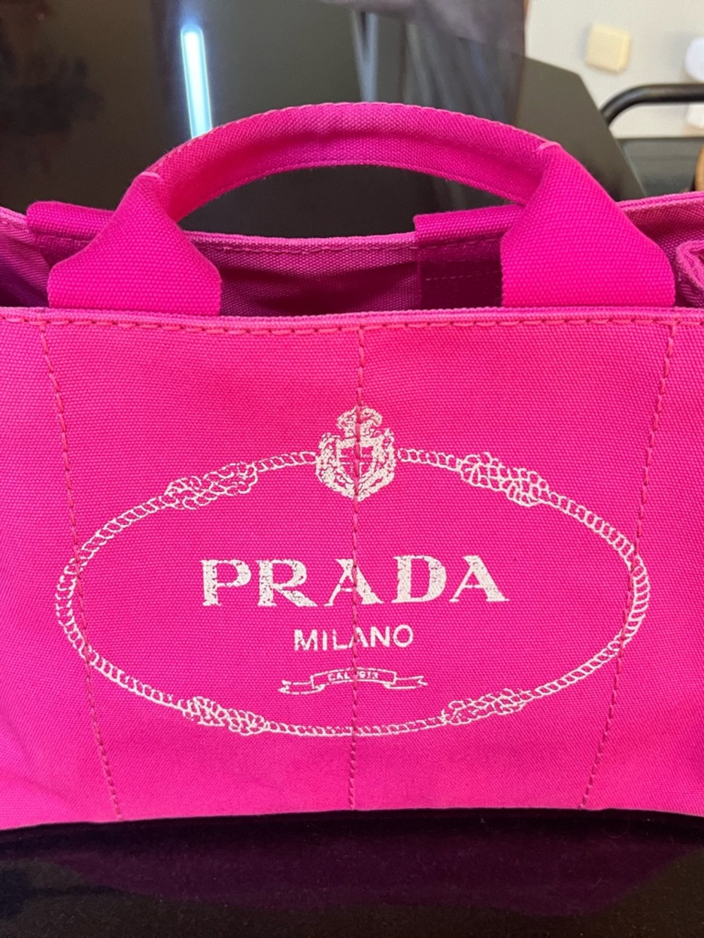 Prada Hot Pink Canvas Tote with White Logo